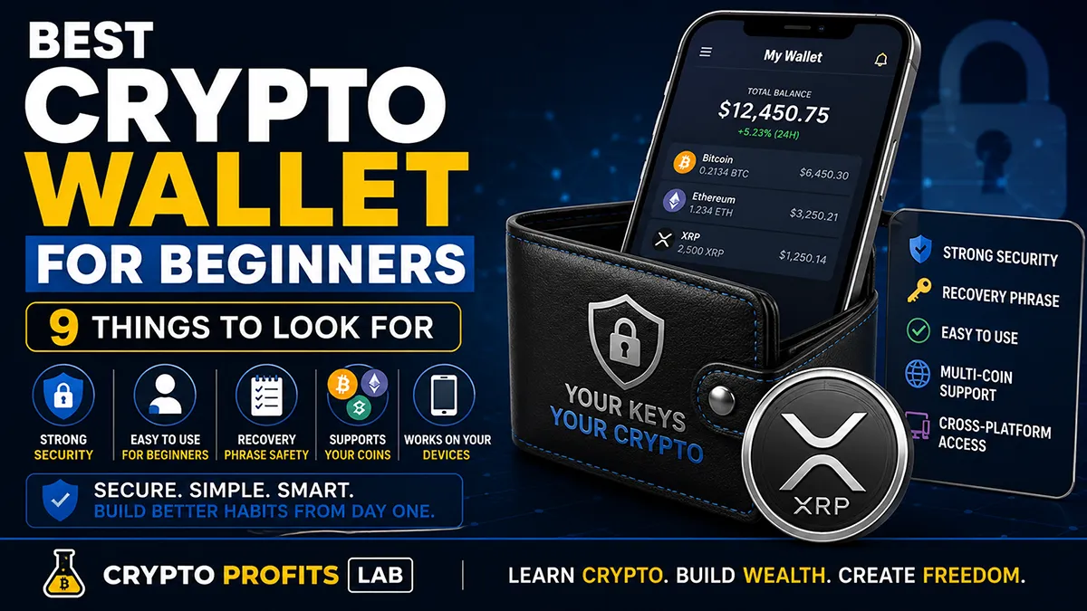 Best crypto wallet for beginners guide showing wallet security, seed phrase backup, hot wallet, cold wallet, and crypto storage options