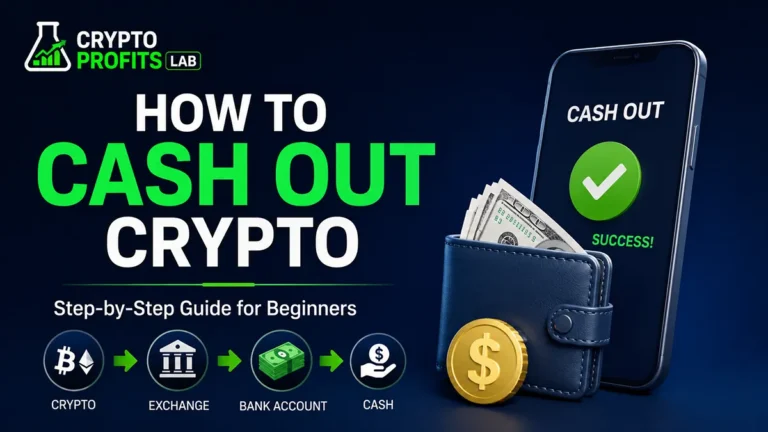 How to cash out crypto beginner guide with wallet, exchange, bank account, and cash withdrawal icons