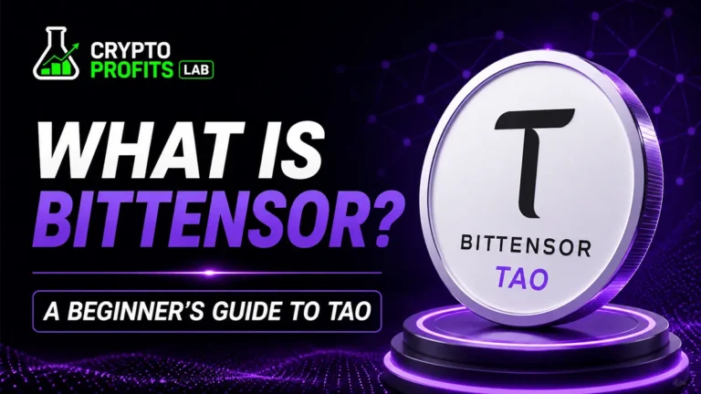 What Is Bittensor beginner guide with TAO coin graphic and decentralized AI network design