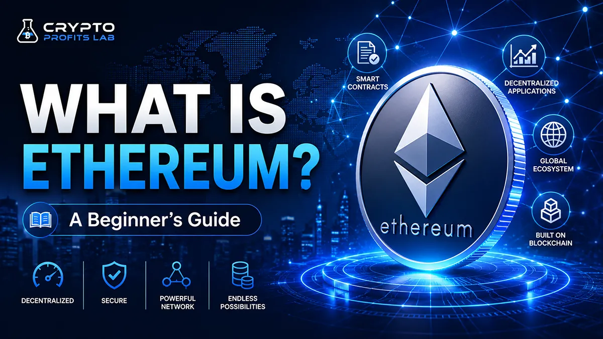 What Is Ethereum beginner guide with Ethereum logo and Crypto Profits Lab branding