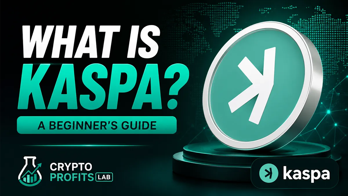 What Is Kaspa beginner’s guide featured image with KAS coin graphic and blockDAG crypto design