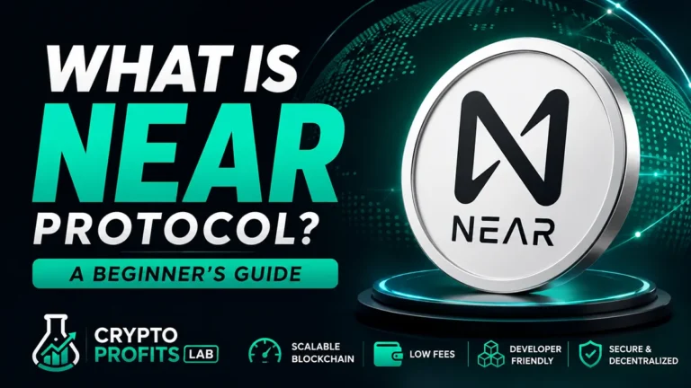 What Is Near Protocol beginner guide with NEAR coin graphic and scalable blockchain design