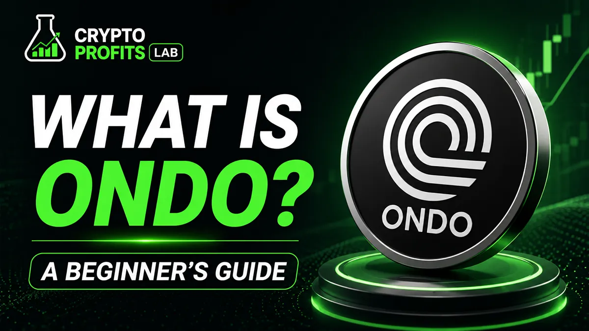 What Is Ondo beginner guide with ONDO coin graphic and real-world asset tokenization design