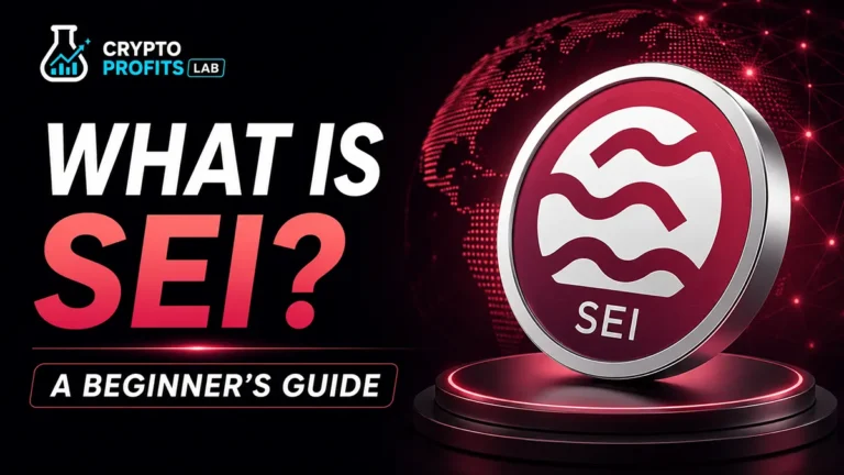 What Is SEI beginner guide with SEI coin graphic and high-speed blockchain design
