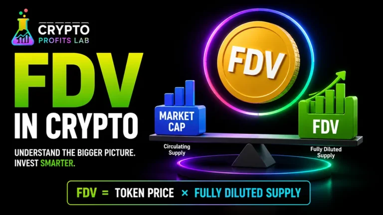 FDV in crypto explained with a market cap versus fully diluted supply comparison and the fully diluted valuation formula.